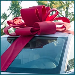 A car with a bow on top